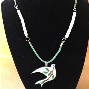 copper enamel peace dove pendant